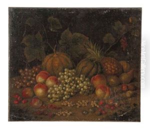 Melons, Cantelopes, A Pineapple, Grapes On The Vine, Pears, Peaches, Rasberries, Red Currants, White Currants, And Other Fruit In A Wooded Clearing by George Gray