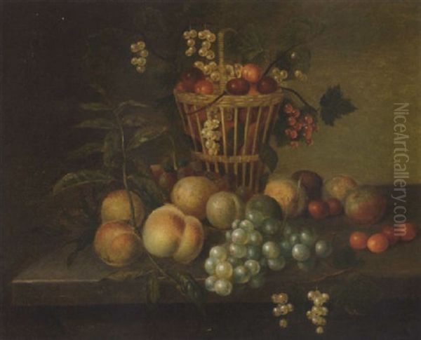 Grapes, Peaches, Cherries, Red And White Currants And Plums, On A Ledge - view 1