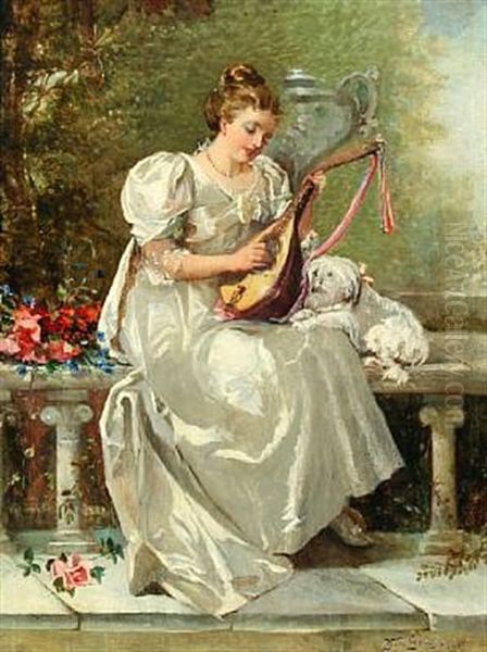 Woman In Elegant Dress Playing The Lute - view 1