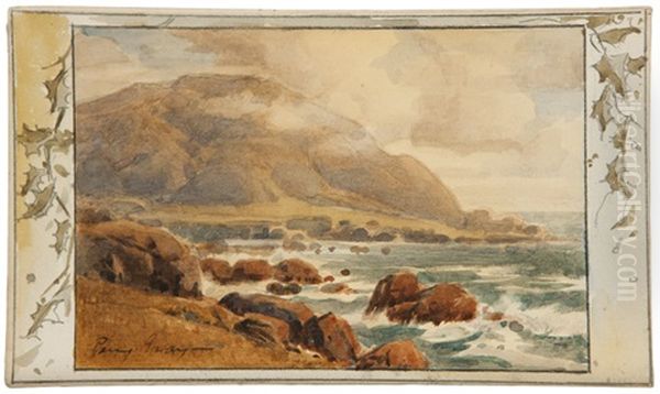 Coastal Scene With A Holly Leaf Border - view 1
