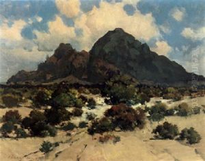 Desert Rock Formations With Blooming Shrubs by Percy Gray