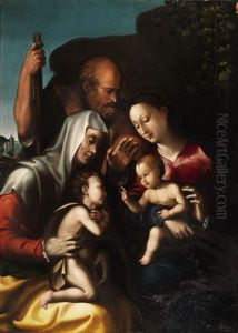 Die Heilige Familie Mit Elisabeth Und Dem Johannesknaben (sacra Famiglia Con Sant Elisabetta E Con Giovannino) by Leonardo Grazia