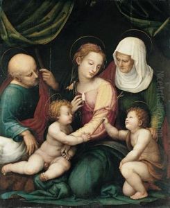 The Holy Family With Saint Elizabeth And Saint John The Baptist by Leonardo Grazia