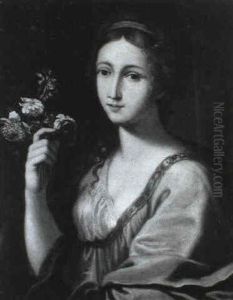 Portrait De Jeune Femme Tenant Un Bouquet De Fleurs
