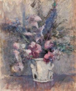 Pink And Blue Flowers by Edmund William Greacen