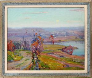 Landscape With Road, Water & Farm Buildings by William Greason