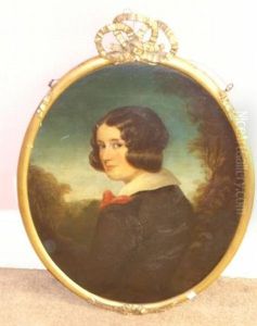 Portrait Of A Woman With A White Collared Black Dress In A Garden Landscape