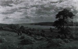 River Landscape With Figures Bailing Hay River Landscape With Figures Bailing Hay