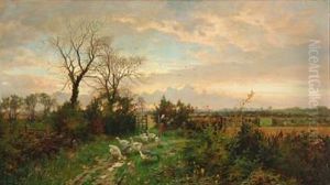 Landscape With A Girl Garding Her Geese by William Greaves