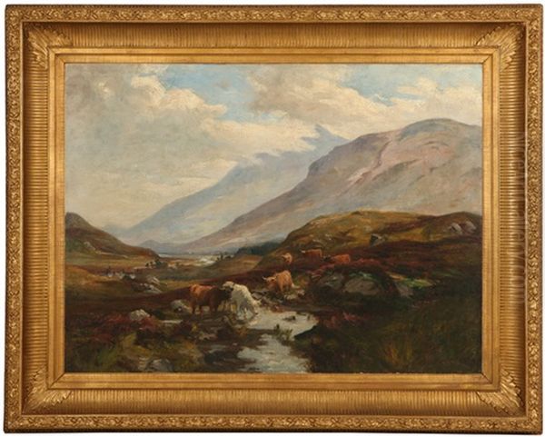 Cattle Watering In A Highland River Valley - view 1