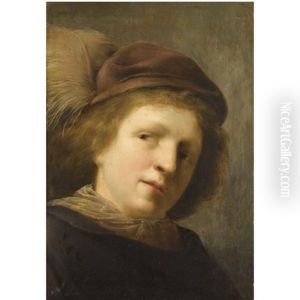 Portrait Of A Young Boy With His Head Cocked To The Left And Wearing A Plumed Hat by Pieter Fransz de Grebber
