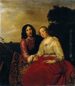 A Marriage Portrait, With A Lady And Gentleman Seated On A Carpet Draped At The Base Of A Tree, Within A Landscape Setting