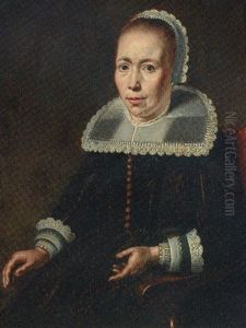 Portrait Of A Lady, In A Black Dress With A Lace Collar And Cap by Pieter Fransz de Grebber