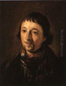 Portrait Of A Young Man, Wearing A Red And Blue Patterned Scarf
