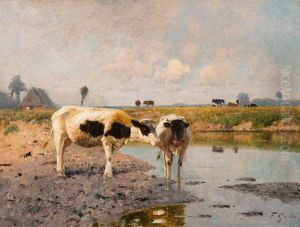 Kuhe An Wasserstelle by Fritz Grebe