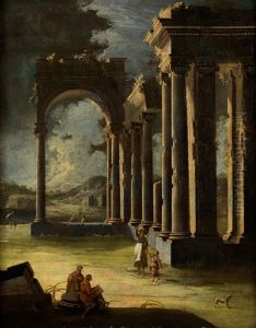 Antike Ruinen Mit Figurenstaffage In Nachtlicher Beleuchtung by Gennaro Greco