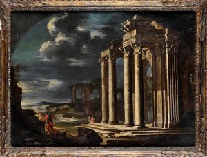 An Architectural Capriccio With Soldiers Conversing by Gennaro Greco