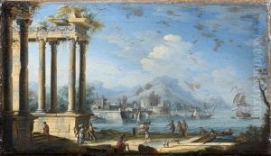 Temples Antiques Sur Un Littoral Mediterraneen Anime De Personnages (pair)