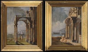 Marina Con Portico E Figure (+ Marina Con Ingresso Colonnato E Figure; Pair) by Gennaro Greco