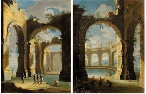 Thermes Antiques En Ruines Avec Personnages (pair) Thermes Antiques En Ruines Avec Personnages (pair)