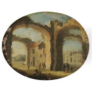 A Capriccio Scene With Figures Amongst Classical Ruins by Gennaro Greco