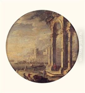Ruines Antiques Devant Un Port Mediterraneen Anime De Promeneurs by Gennaro Greco