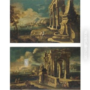 Vedute Costiere Con Capricci Architettonici E Figure (pair)