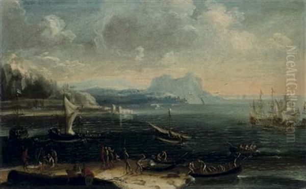 Paesaggio Costiero Con Una Reminiscenza Del Monte Pellegrino Con Navi In Mare E Vascelli All'ancora - view 1