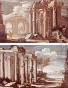 Architectural Capricci With Figures Among Ruins by Gennaro Greco