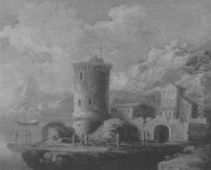 Marina Mediterranea Con Un Torrione Presso Un Borgo by Gennaro Greco