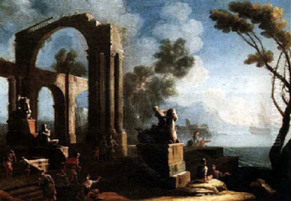 A Coastal Landscape With Figures Resting Among Ruins - view 1