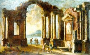 Mediterranean Harbor With Figures Among Classical Ruins