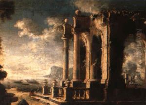 Capriccio Of Classical Ruins Overlooking A Mediterranean Harbour