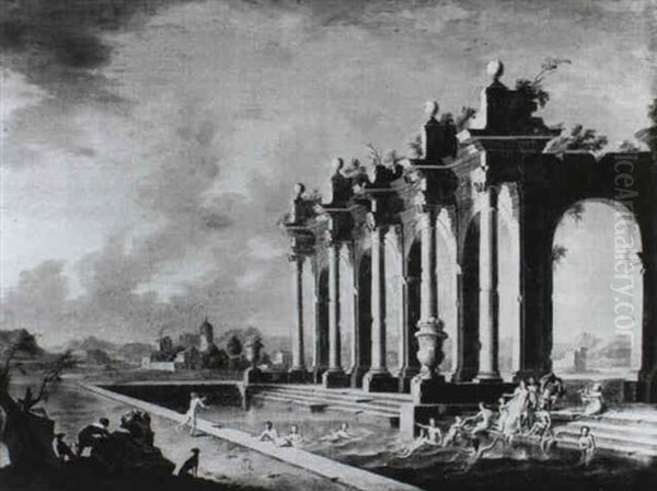 Nymphs Bathing In A Pool By Some Ruins - view 1