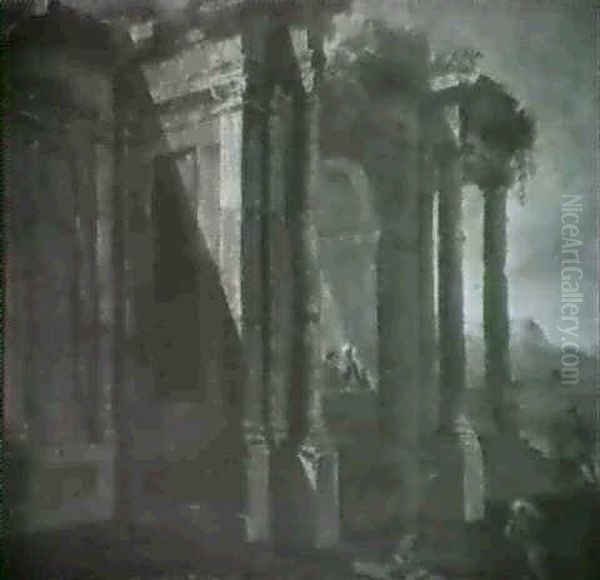 Figures Amongst Classical Ruins By Mediterranean Coastlines (a Pair) - view 1