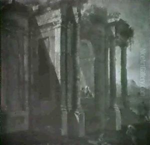 Figures Amongst Classical Ruins By Mediterranean Coastlines (a Pair) by Gennaro Greco
