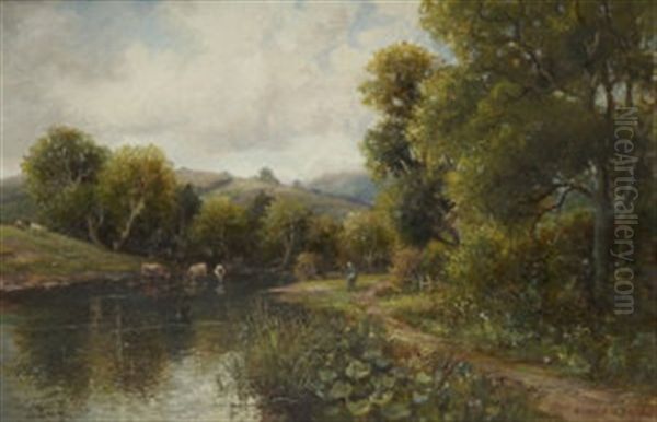 Fishermen In A River Landscape With Cattle Watering - view 1