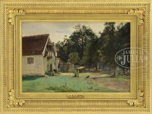 Farmyard With Chickens by Charles Edwin Lewis Green