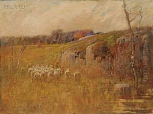 View With Sheep, A Landscape Sketch by Charles Edwin Lewis Green