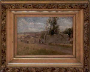 Villagers On Country Road Approaching Town by Charles Edwin Lewis Green