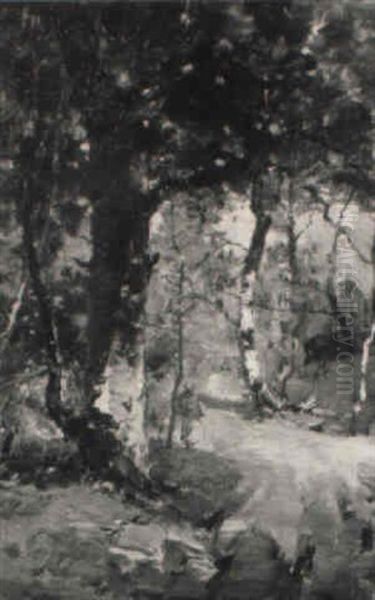 Figure Beside A Wooded Path - view 1