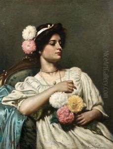 Portrait De Femme Aux Fleurs by Frank Russell Green