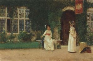 Waiting For The Coach At Ye Kings Arms Inn by Frank Russell Green