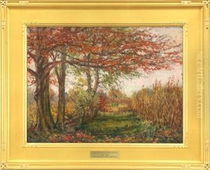 Cornstalks In A Fall Landscape by William Bradford Green