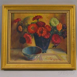 Still Life With Zinnias And China Bowl