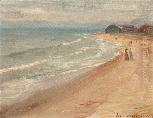 Figures Walking Along A California Beach - view 1