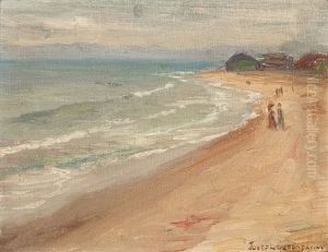 Figures Walking Along A California Beach by Joseph Greenbaum