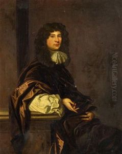 A Portrait Of A Gentleman, Seated, Wearing A Brown Robe, His Arm Resting On A Pedestal