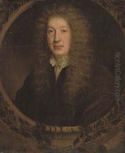 Portrait Of The Poet And Dramatist John Dryden In A Black Coat And White Shirt With Gold Fastenings by John Greenhill