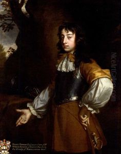 Portrait Of Henry Fermor In A Buff Coat And Breastplate, Holding A Cane, By A Tree by John Greenhill